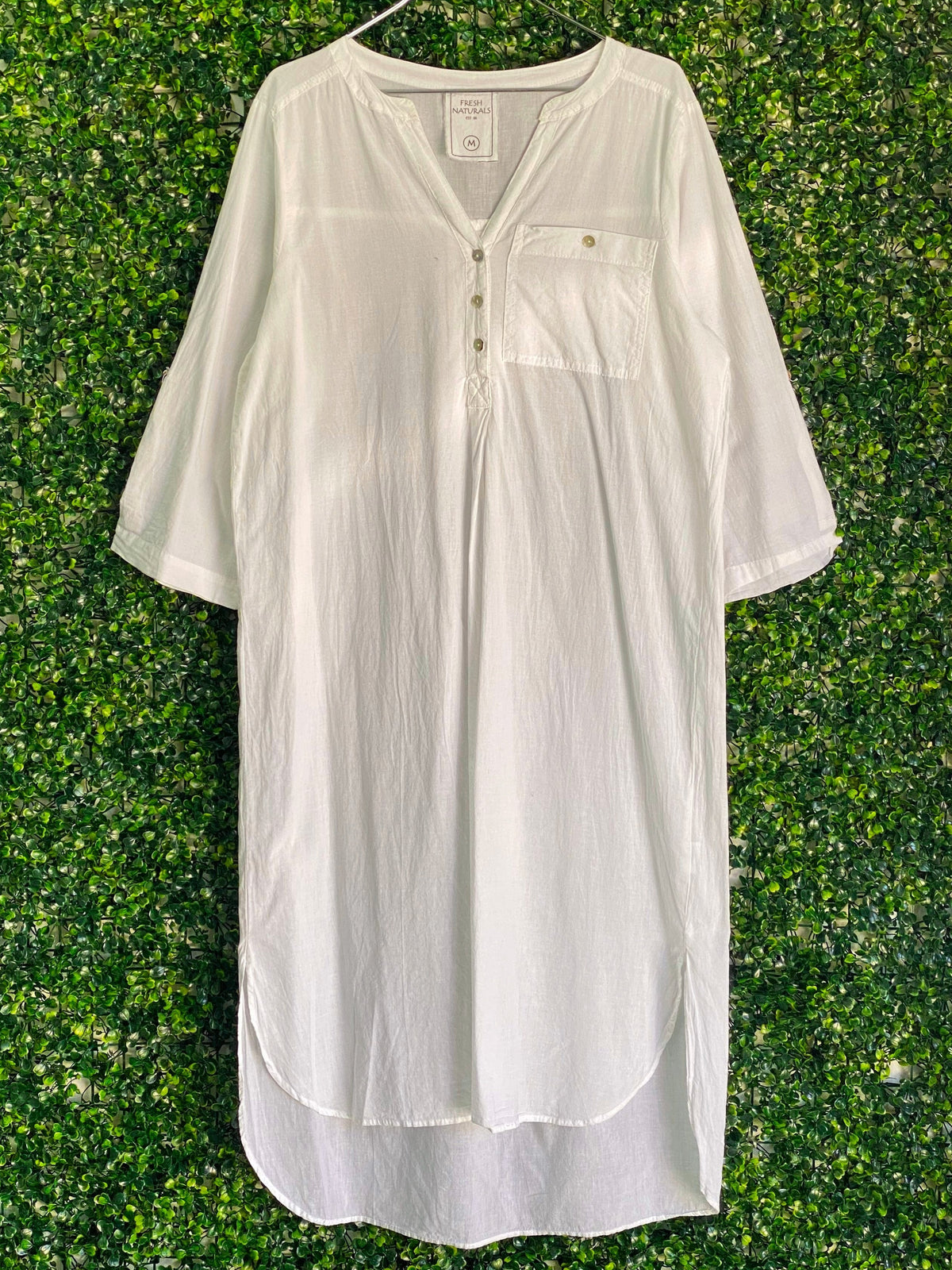 Fresh Naturals White Cotton Longline Tunic Dress — front