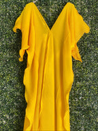 Candy Box Mustard Yellow Pleated Kaftan Maxi Dress — back