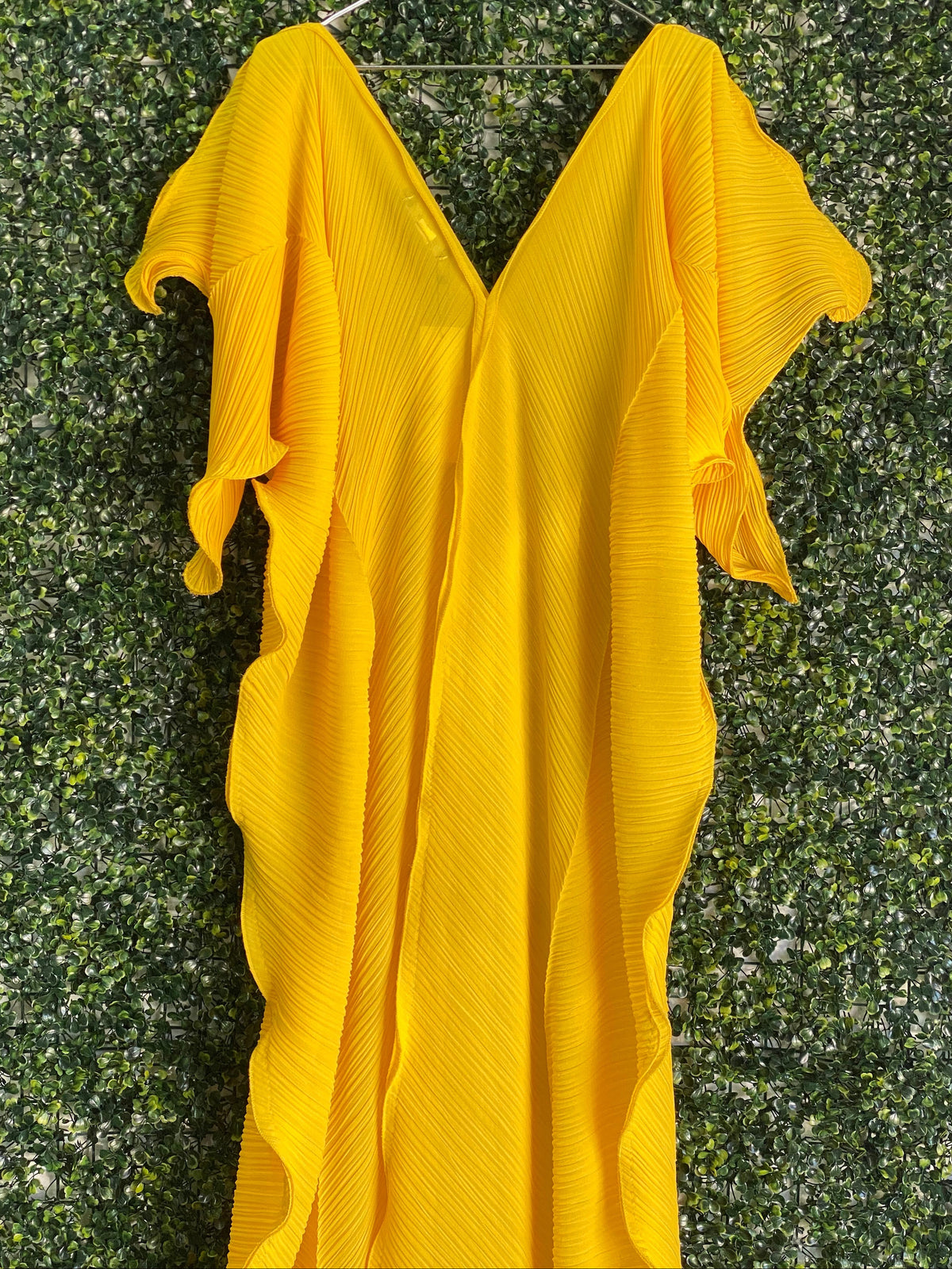 Candy Box Mustard Yellow Pleated Kaftan Maxi Dress — back