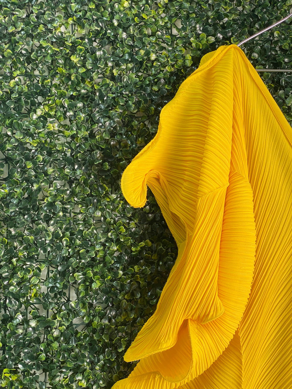 Candy Box Mustard Yellow Pleated Kaftan Maxi Dress — detail