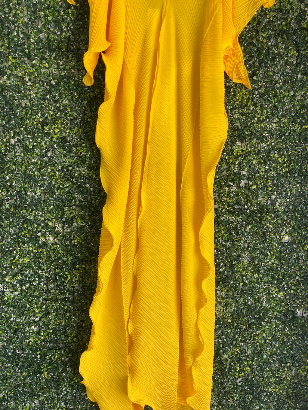 Candy Box Mustard Yellow Pleated Kaftan Maxi Dress — detail