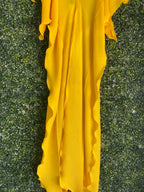 Candy Box Mustard Yellow Pleated Kaftan Maxi Dress — detail