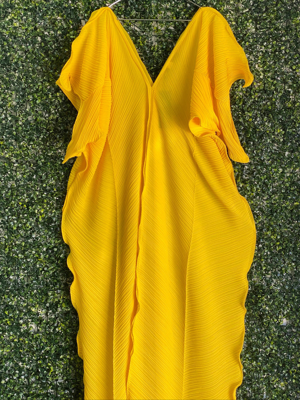 Candy Box Mustard Yellow Pleated Kaftan Maxi Dress — front