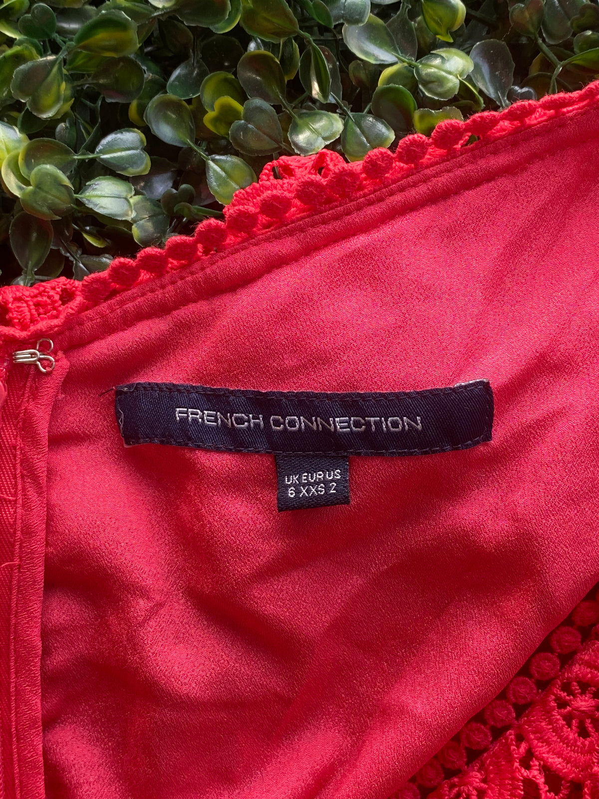 French Connection Red Lace Ruffle Mini Dress — brand