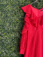 French Connection Red Lace Ruffle Mini Dress — detail