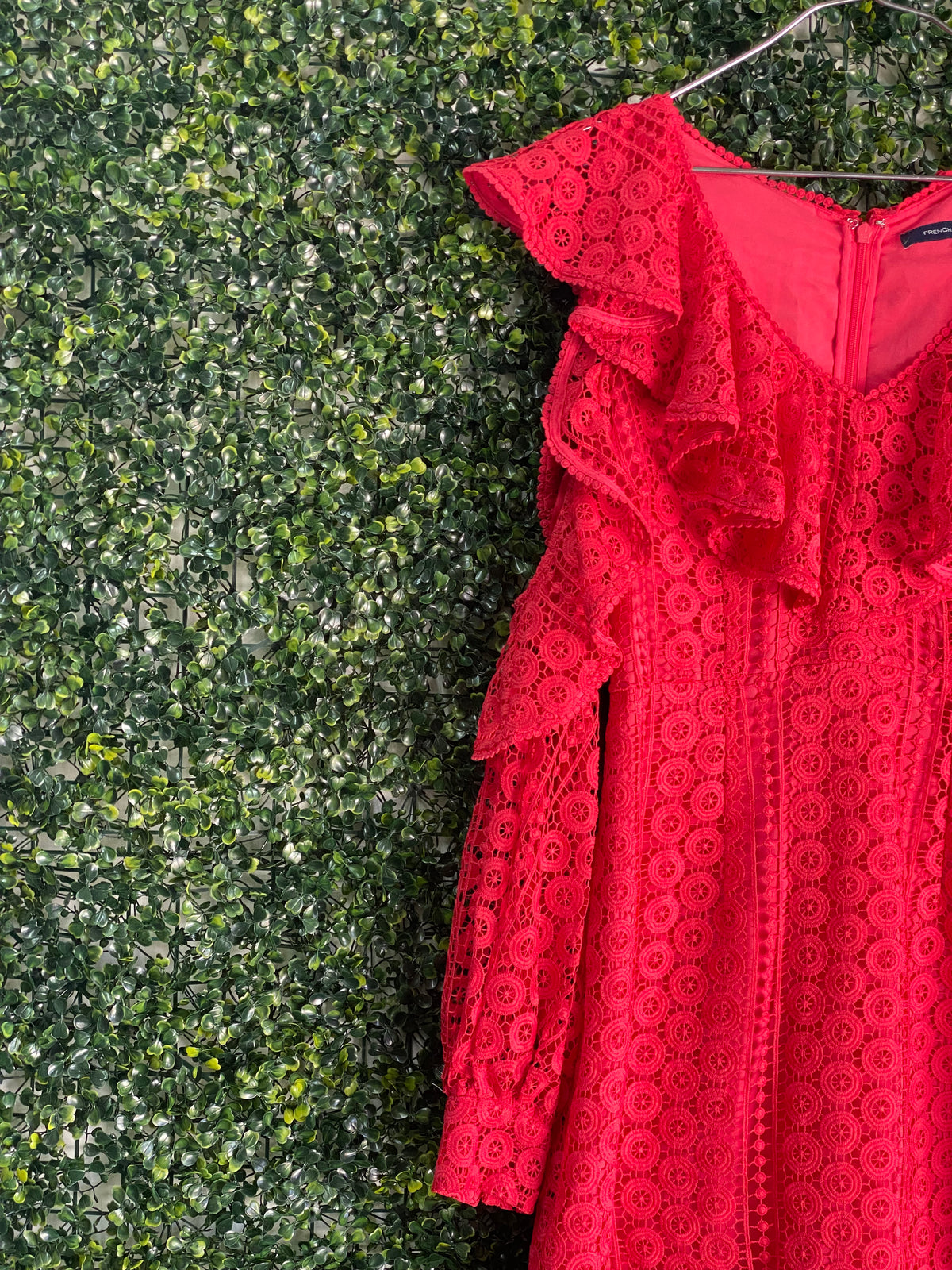 French Connection Red Lace Ruffle Mini Dress — detail