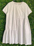 New Feeling White Tiered Cotton Blend Mini Dress — front