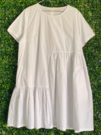 New Feeling White Tiered Cotton Blend Mini Dress — front