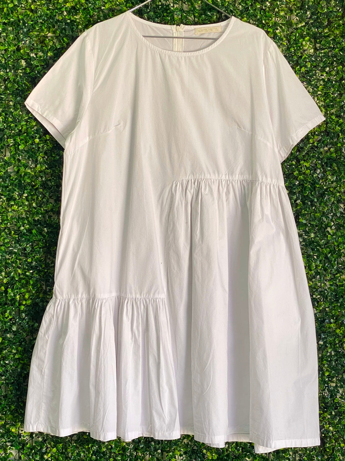 New Feeling White Tiered Cotton Blend Mini Dress — front