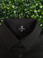 Black Metal Lace-Up Detail Button Shirt