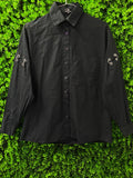 Black Metal Lace-Up Detail Button Shirt