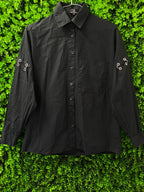 Black Metal Lace-Up Detail Button Shirt