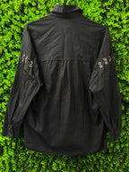 Black Metal Lace-Up Detail Button Shirt