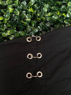 Black Metal Lace-Up Detail Button Shirt
