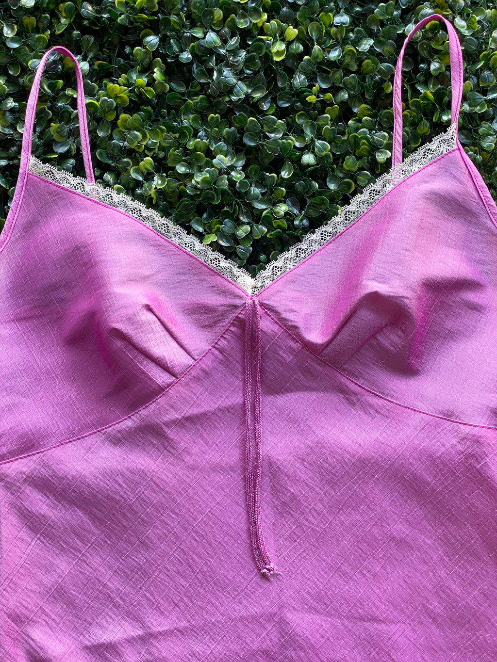 Hilton Weiner Pink Lace Trim Slip Dress — detail