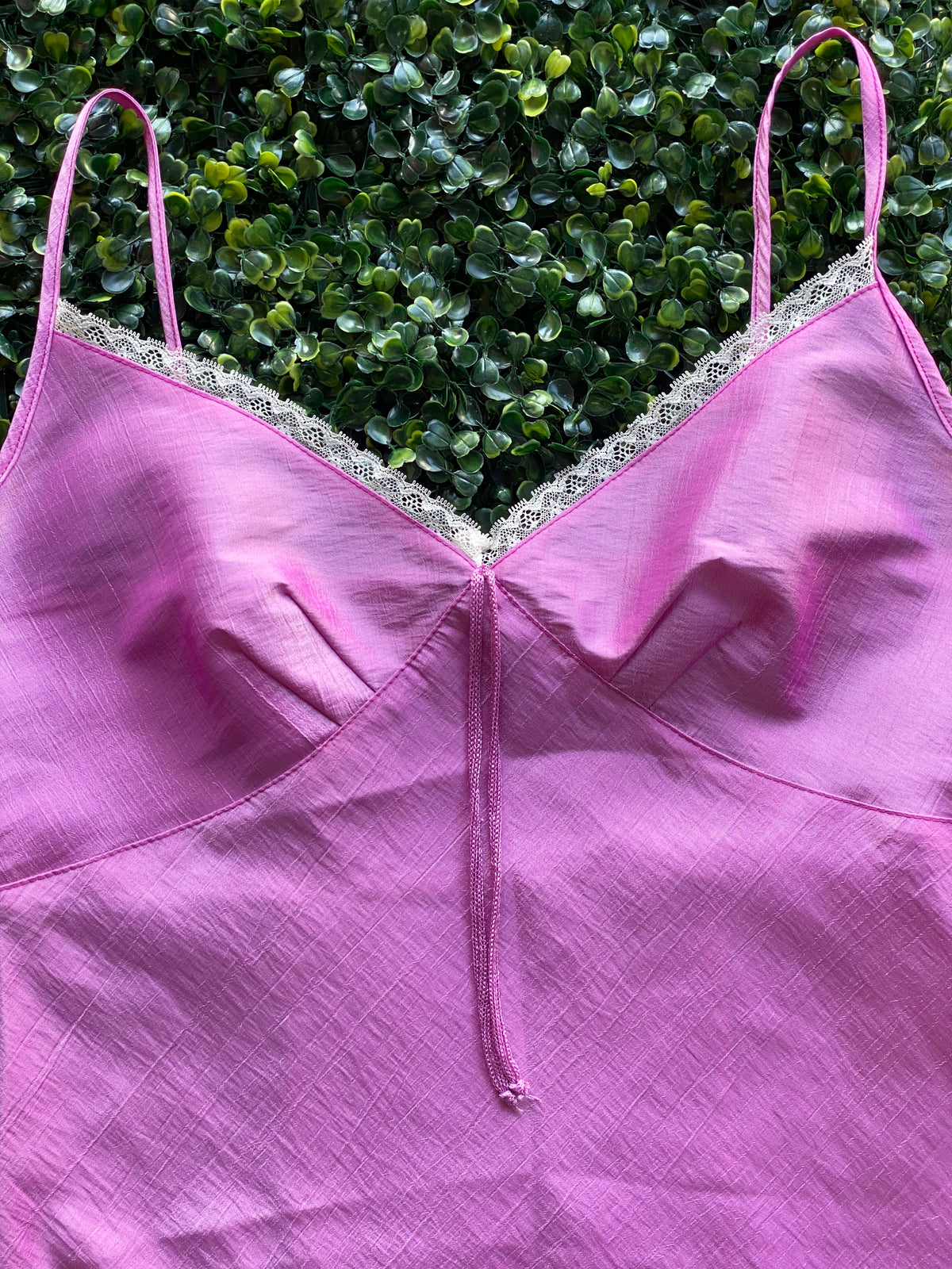 Hilton Weiner Pink Lace Trim Slip Dress — detail