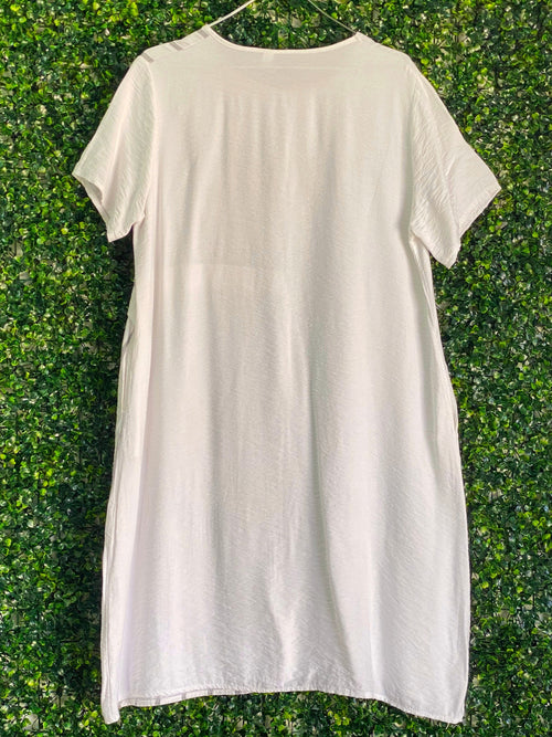 White Grey Stripe Belted T-Shirt Dress — back
