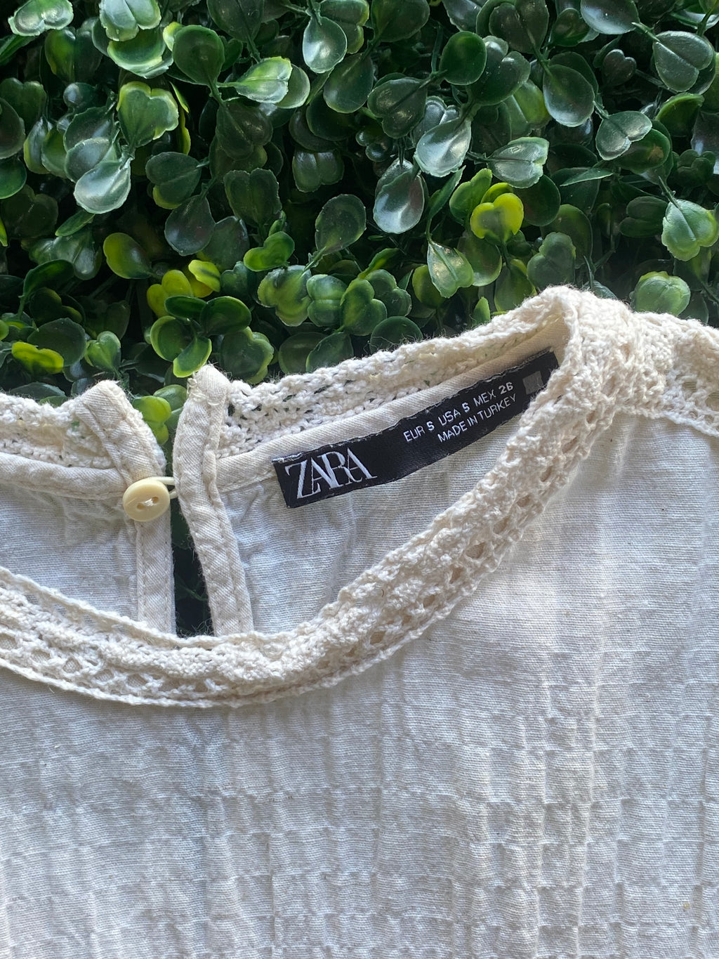 Zara Cream Cotton-Linen Crochet Trim Smock Dress — brand