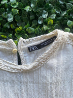 Zara Cream Cotton-Linen Crochet Trim Smock Dress — brand