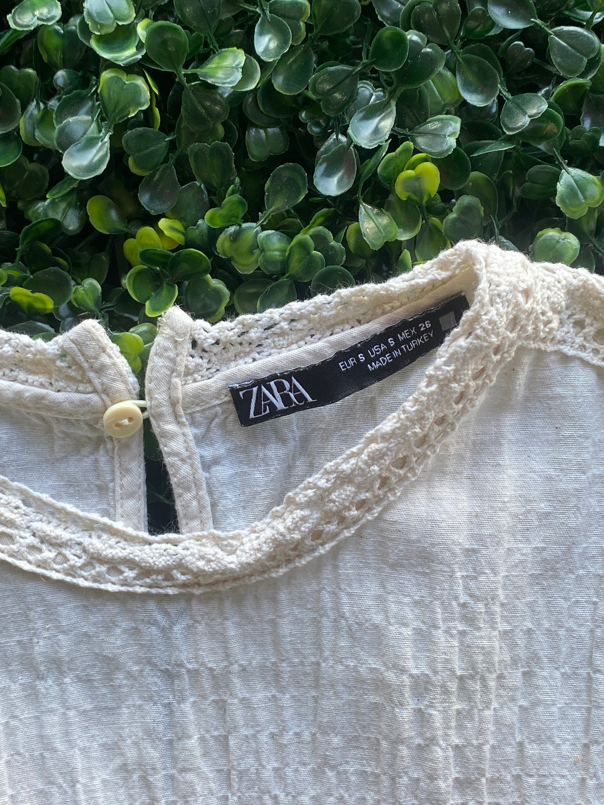 Zara Cream Cotton-Linen Crochet Trim Smock Dress — brand