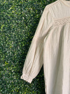 Zara Cream Cotton-Linen Crochet Trim Smock Dress — detail
