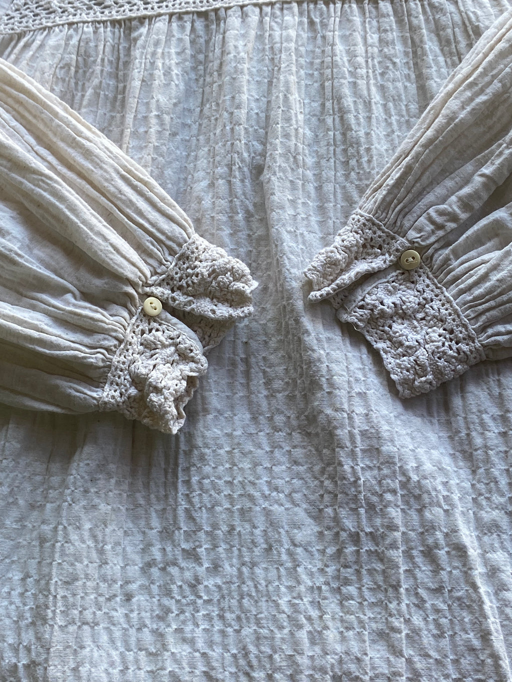 Zara Cream Cotton-Linen Crochet Trim Smock Dress — detail