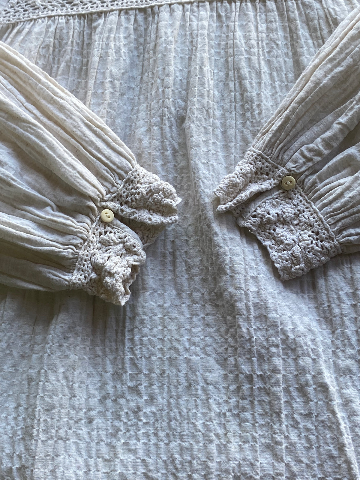 Zara Cream Cotton-Linen Crochet Trim Smock Dress — detail