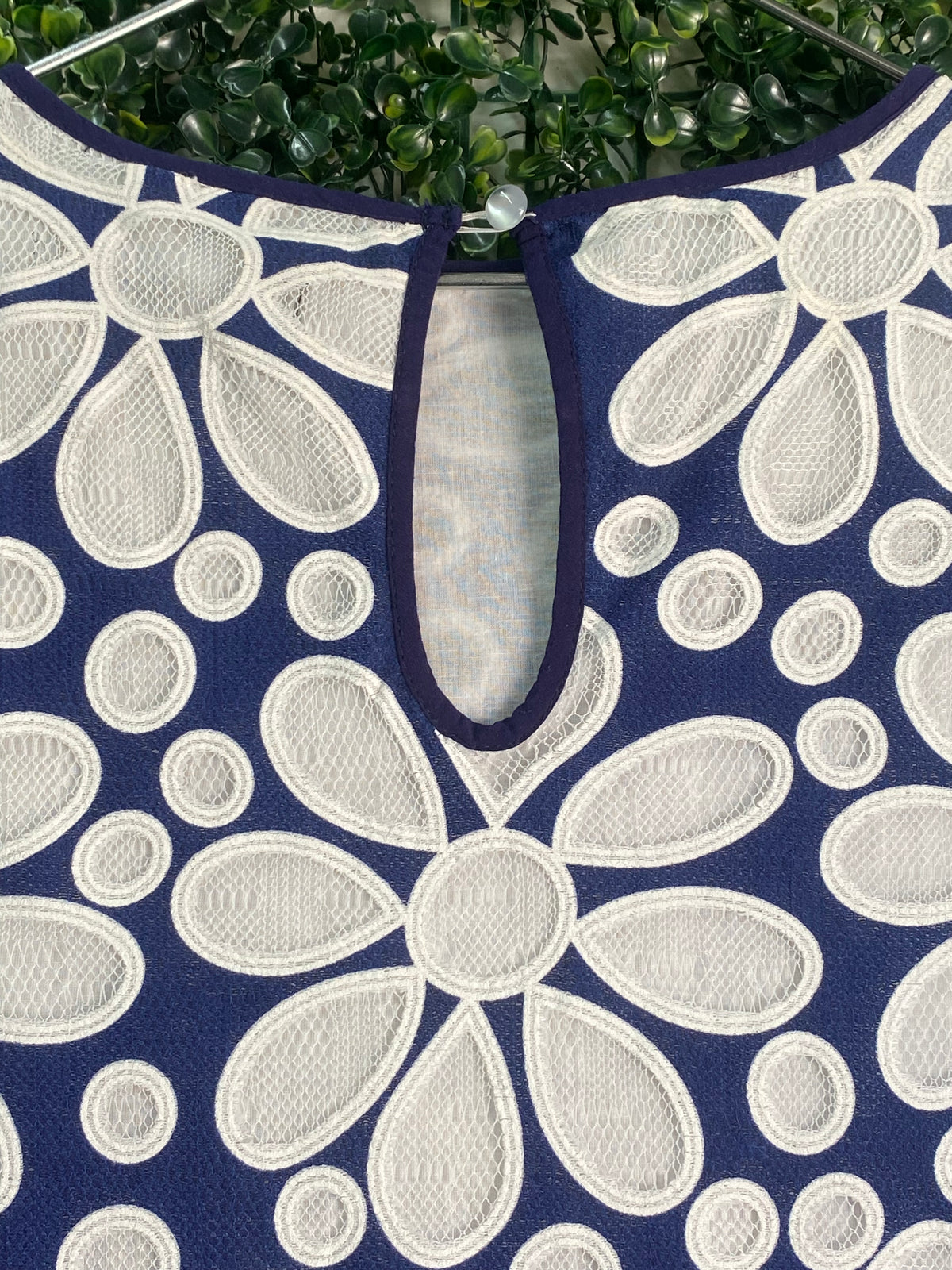 G.Couture Navy Floral Embroidered Shift Dress — detail