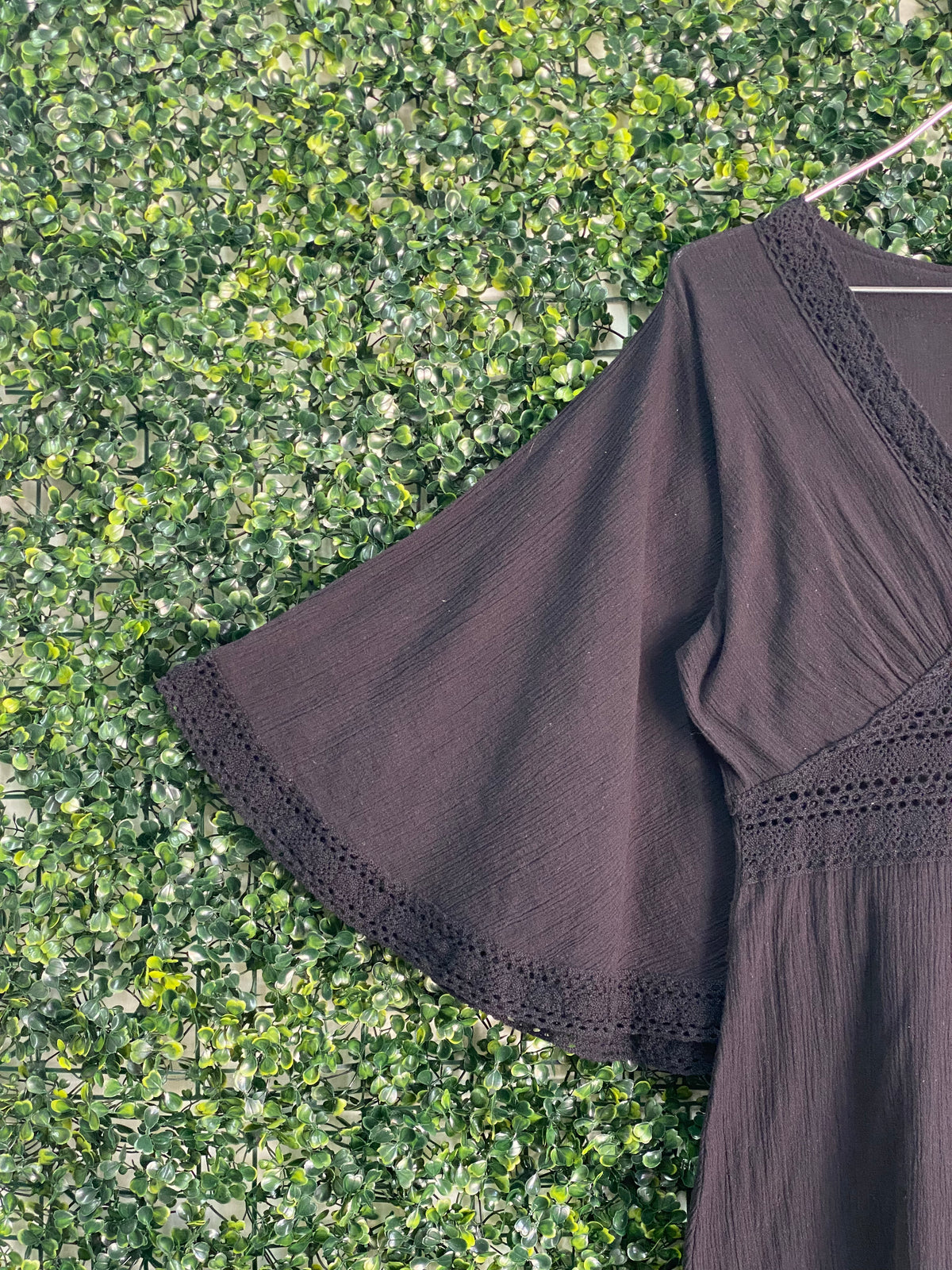 Atmosphere Charcoal Crochet-Trim Flutter Sleeve Dress — detail
