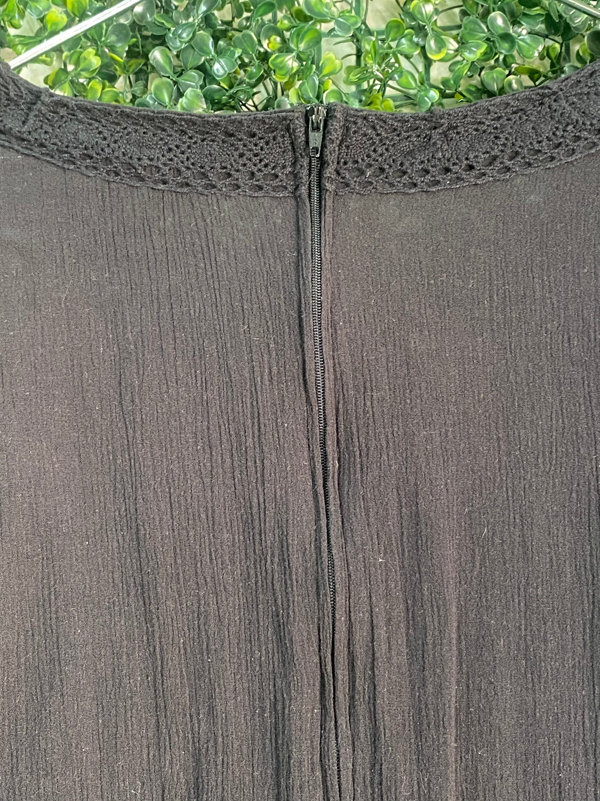 Atmosphere Charcoal Crochet-Trim Flutter Sleeve Dress — detail