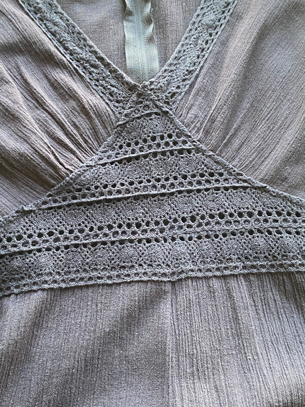 Atmosphere Charcoal Crochet-Trim Flutter Sleeve Dress — detail