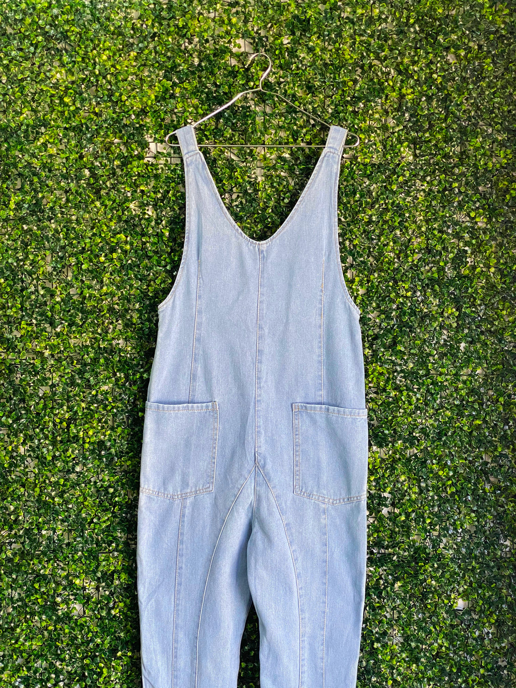 Light Wash Denim Relaxed Dungarees — back