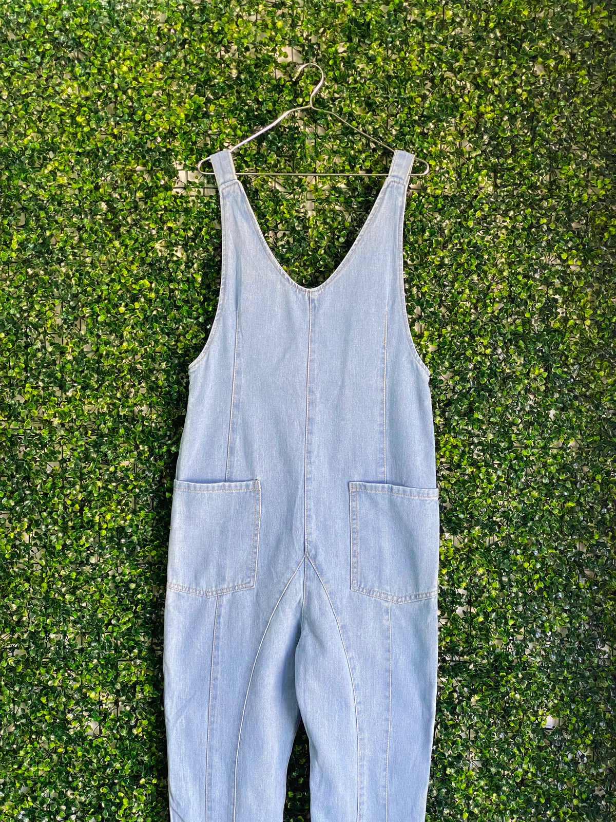 Light Wash Denim Relaxed Dungarees — back