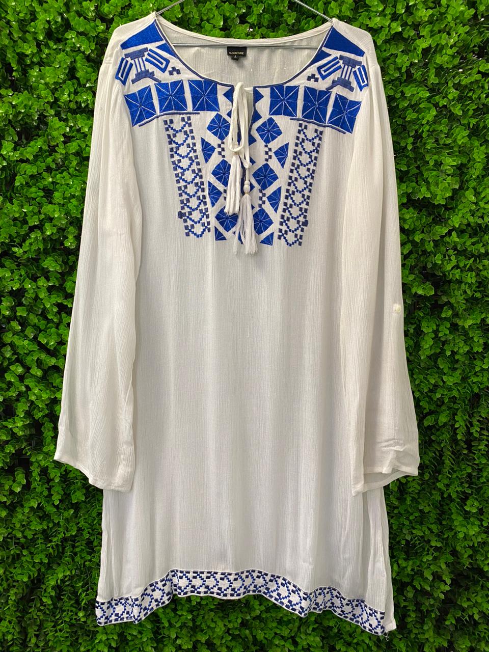 White Embroidered Boho Tunic Dress