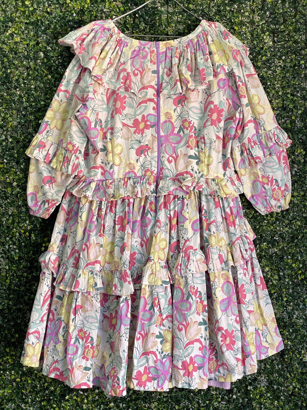 Street Chic Pastel Floral Ruffle Lace-Up Dress — back