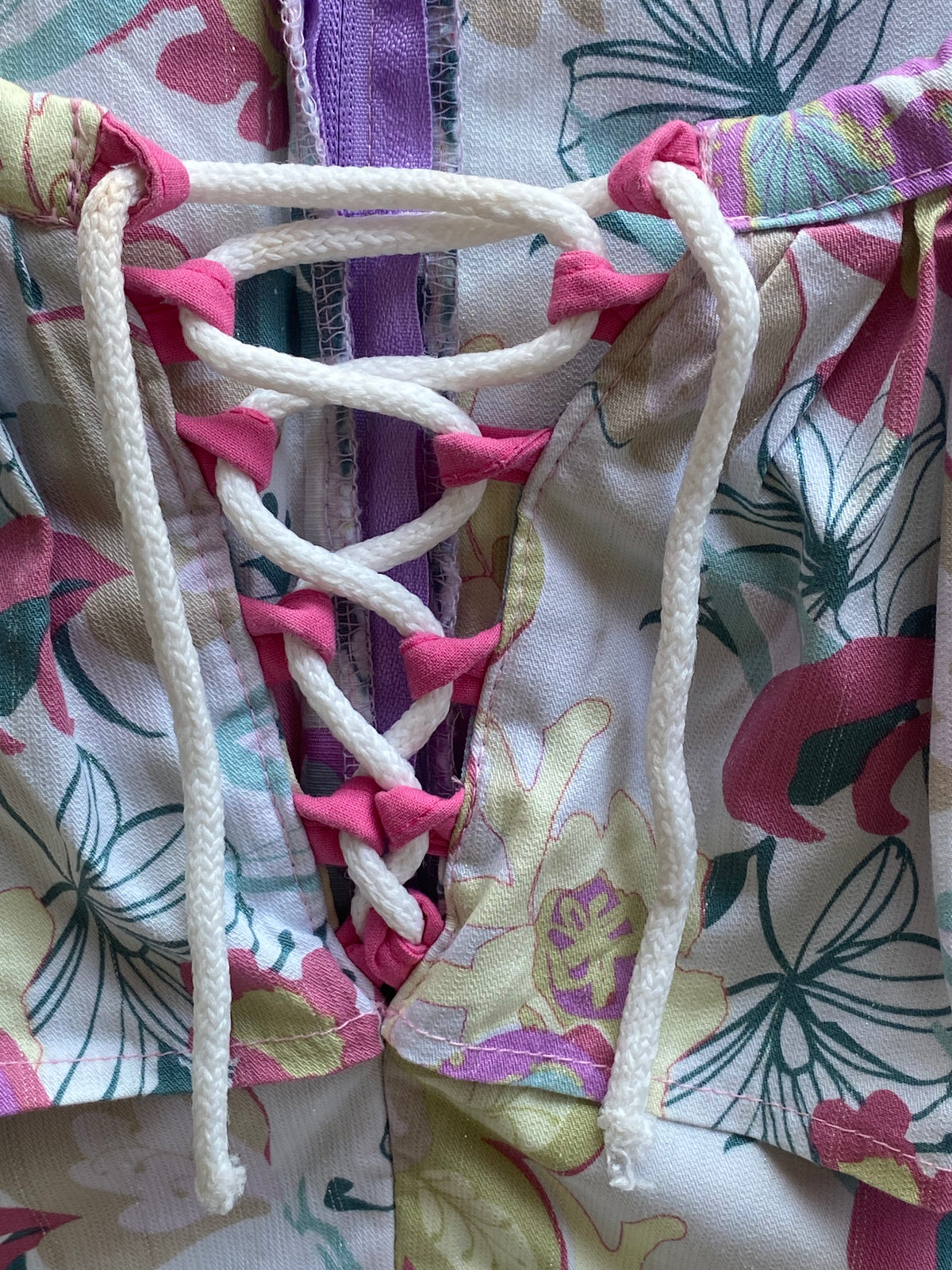 Street Chic Pastel Floral Ruffle Lace-Up Dress — detail