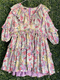 Street Chic Pastel Floral Ruffle Lace-Up Dress — front