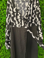 Monochrome Wrap-Style Midi Dress
