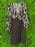 Monochrome Wrap-Style Midi Dress