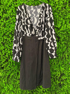 Monochrome Wrap-Style Midi Dress