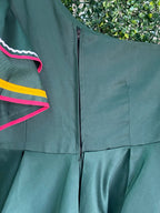 Forest Green Ruffle-Trim Fit-and-Flare Dress — detail