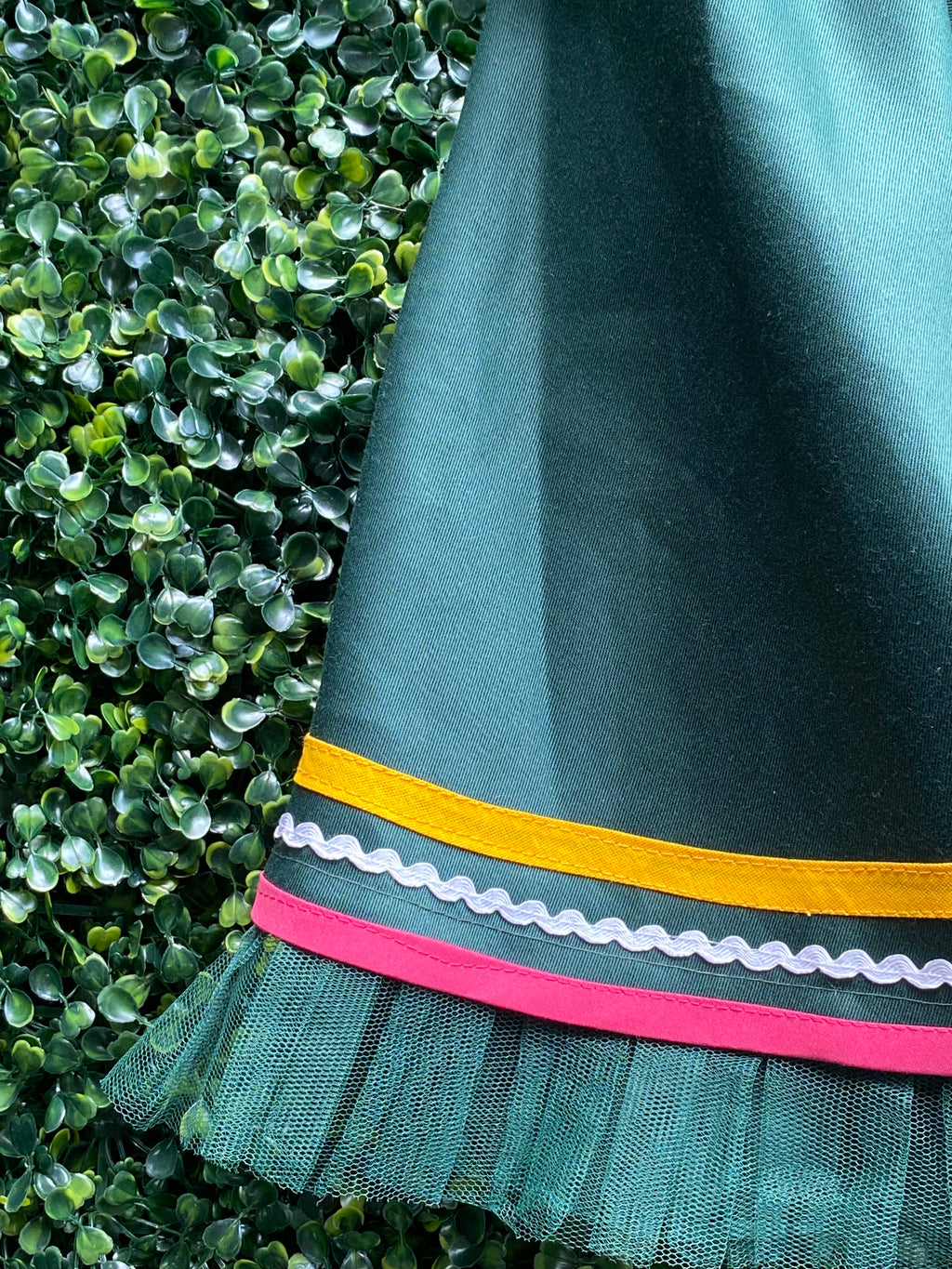 Forest Green Ruffle-Trim Fit-and-Flare Dress — detail