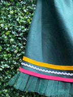 Forest Green Ruffle-Trim Fit-and-Flare Dress — detail