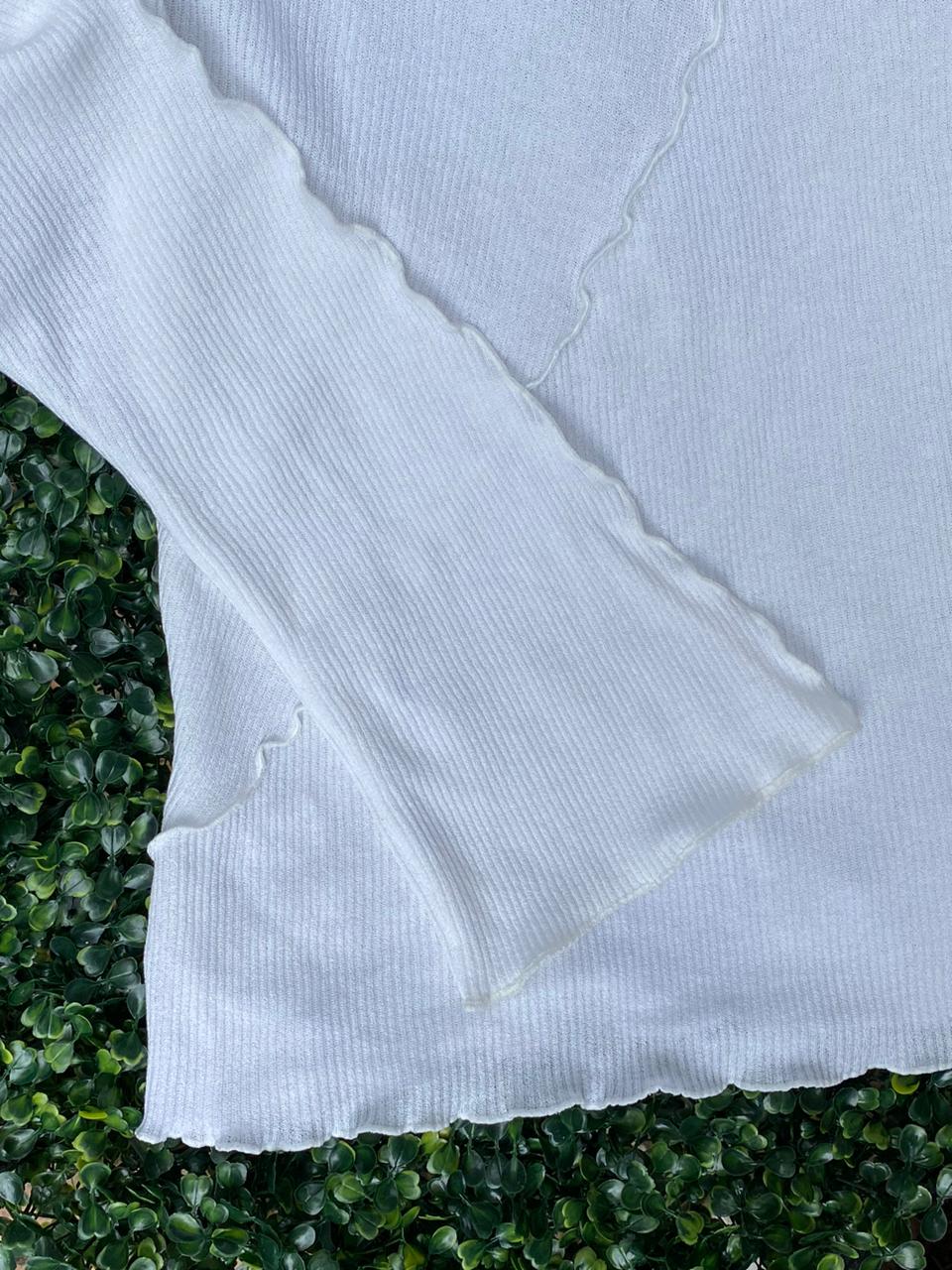 H&M Cream Ribbed Asymmetric Panel Knit Top