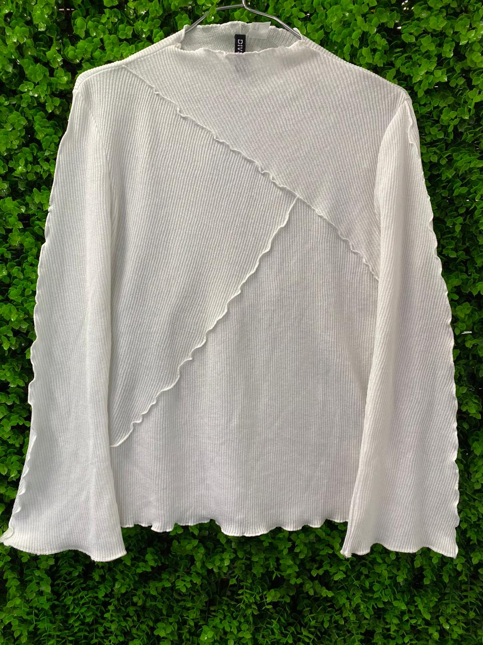 H&M Cream Ribbed Asymmetric Panel Knit Top