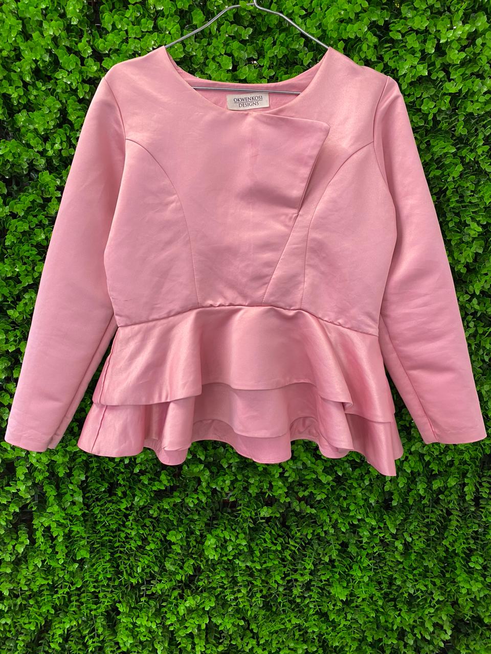 Blush Pink Satin Peplum Top