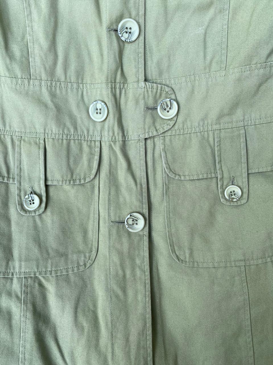 Khaki Utility Button-Front Coat / Long Jacket