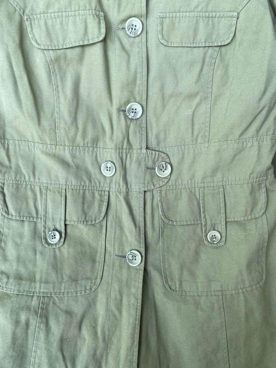 Khaki Utility Button-Front Coat / Long Jacket