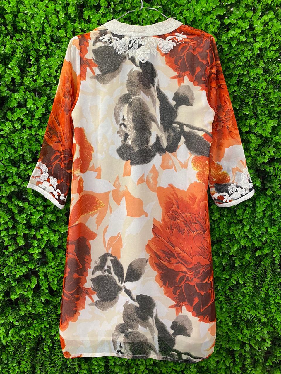 Orange Floral Embroidered Tunic Dress