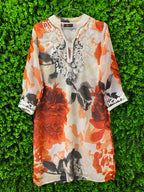 Orange Floral Embroidered Tunic Dress